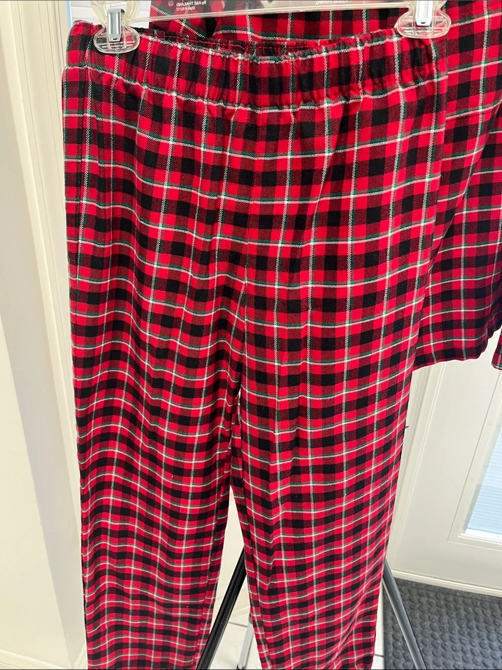 Lands' End Kids Red and Green Plaid Flannel Pajama Set and robe